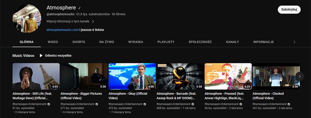 Atmosphere kanał na Youtube